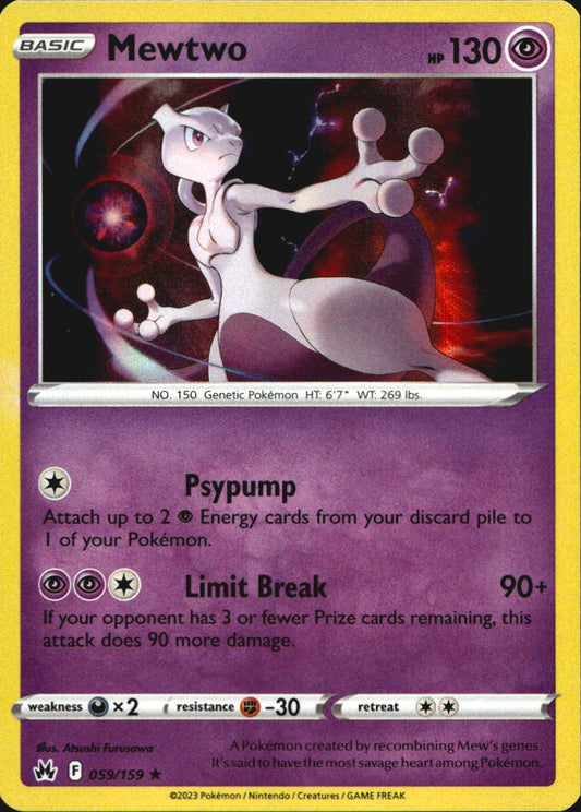 Mewtwo 059/159 Holo Rare Crown Zenith Pokemon Near Mint