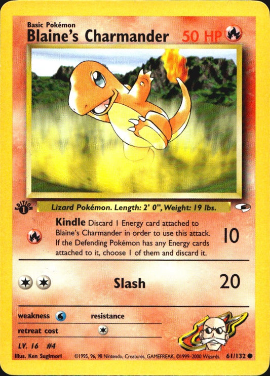Blaine's Charmander 61/132 Gym Heroes Common Pokemon 1st Edition Near Mint