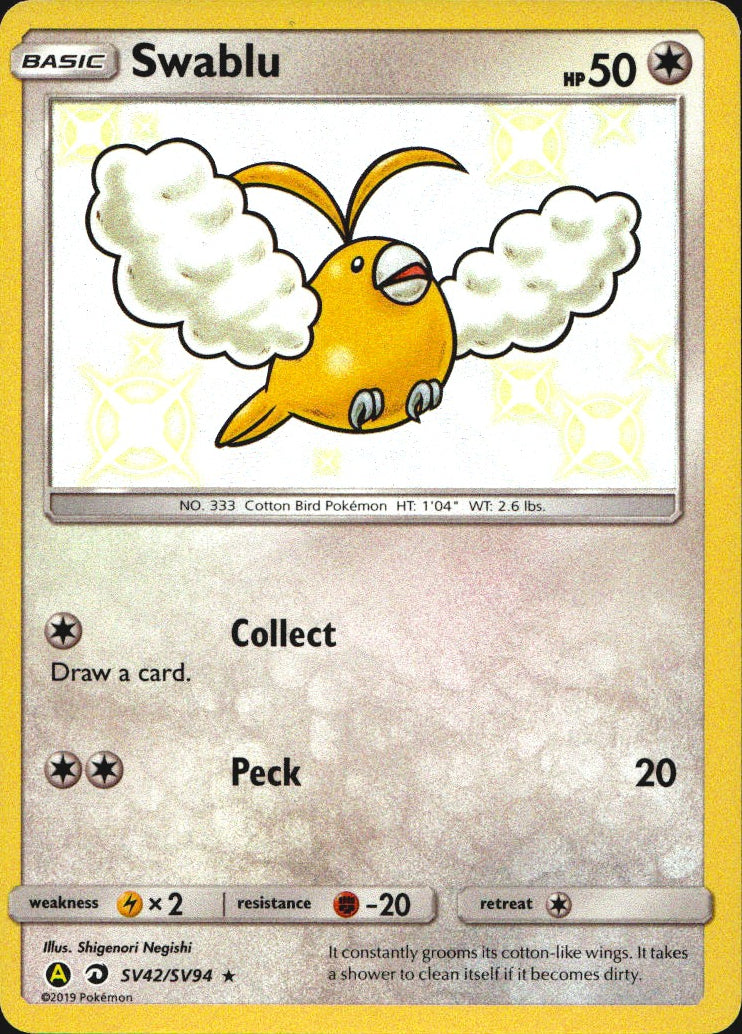 Swablu SV42/SV94 Shiny Rare Hidden Fates Shiny Vault Pokemon Near Mint