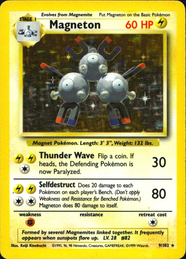 Magneton 9/102 Holo Rare Base Set Unlimited Pokemon Moderately Played