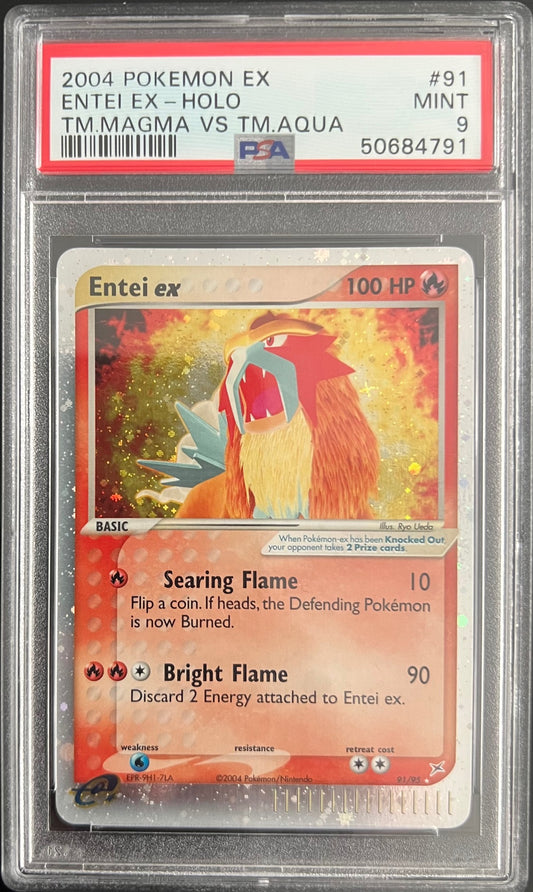Entei EX Holo 91/95 Team Magma Vs Team Aqua Pokemon PSA 9