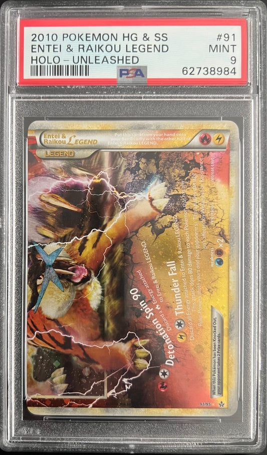 Entei & Raikou Legend Holo 91/123 Heartgold & Soulsilver Unleashed Pokemon PSA 9