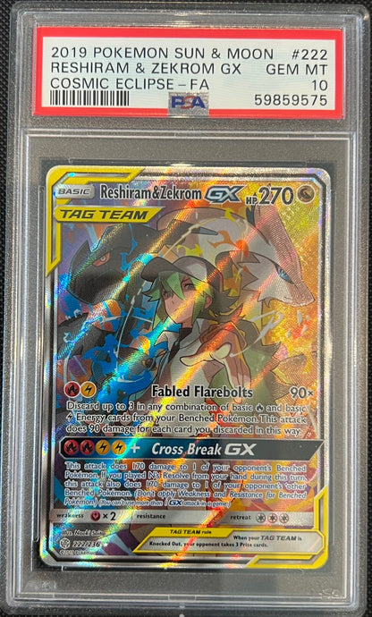 Reshiram & Zekrom Gx 222/236 Cosmic Eclipse Pokemon PSA 10