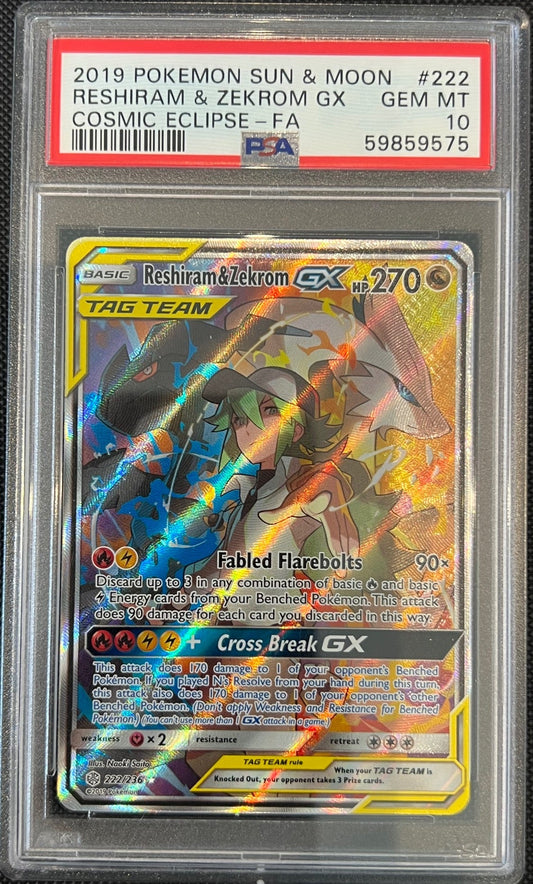 Reshiram & Zekrom Gx 222/236 Cosmic Eclipse Pokemon PSA 10