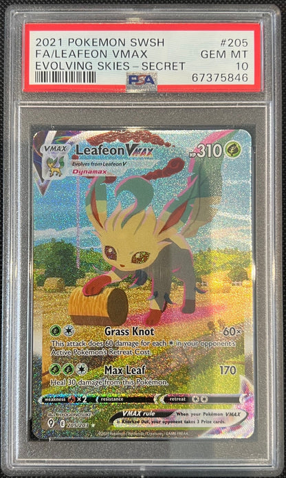 Leafeon Vmax 205/203 Secret Evolving Skies Pokemon PSA 10
