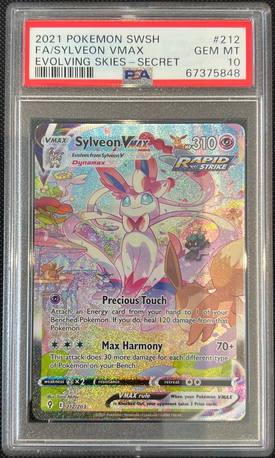 Sylveon Vmax 212/203 Secret Evolving Skies Pokemon PSA 10