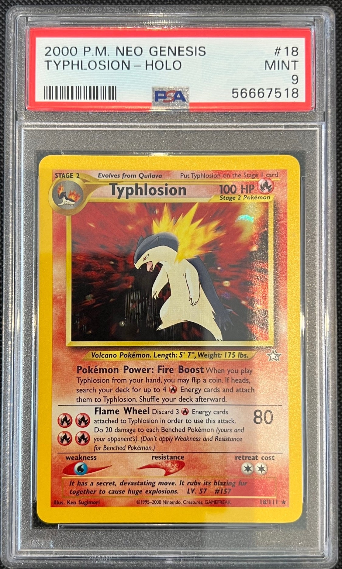 Typhlosion Holo 18/111 Neo Genesis Pokemon PSA 9