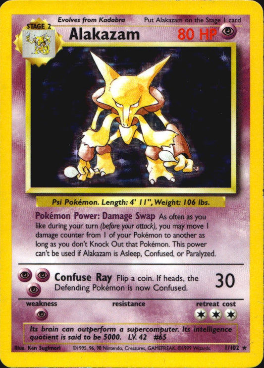Alakazam 1/102 Holo Rare Base Set Unlimited Pokemon Moderately Played