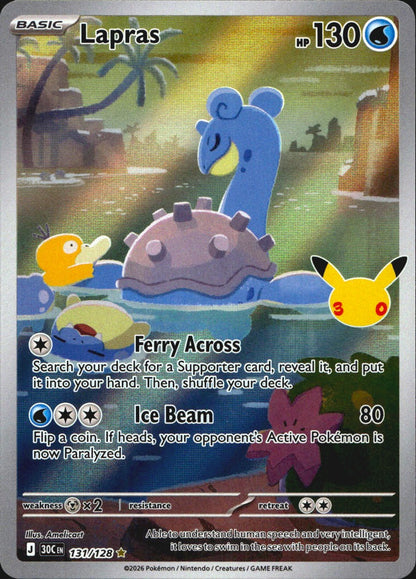 Lapras 131/128 ME: 30th Celebration Holo Illustration Rare Pokemon Near Mint