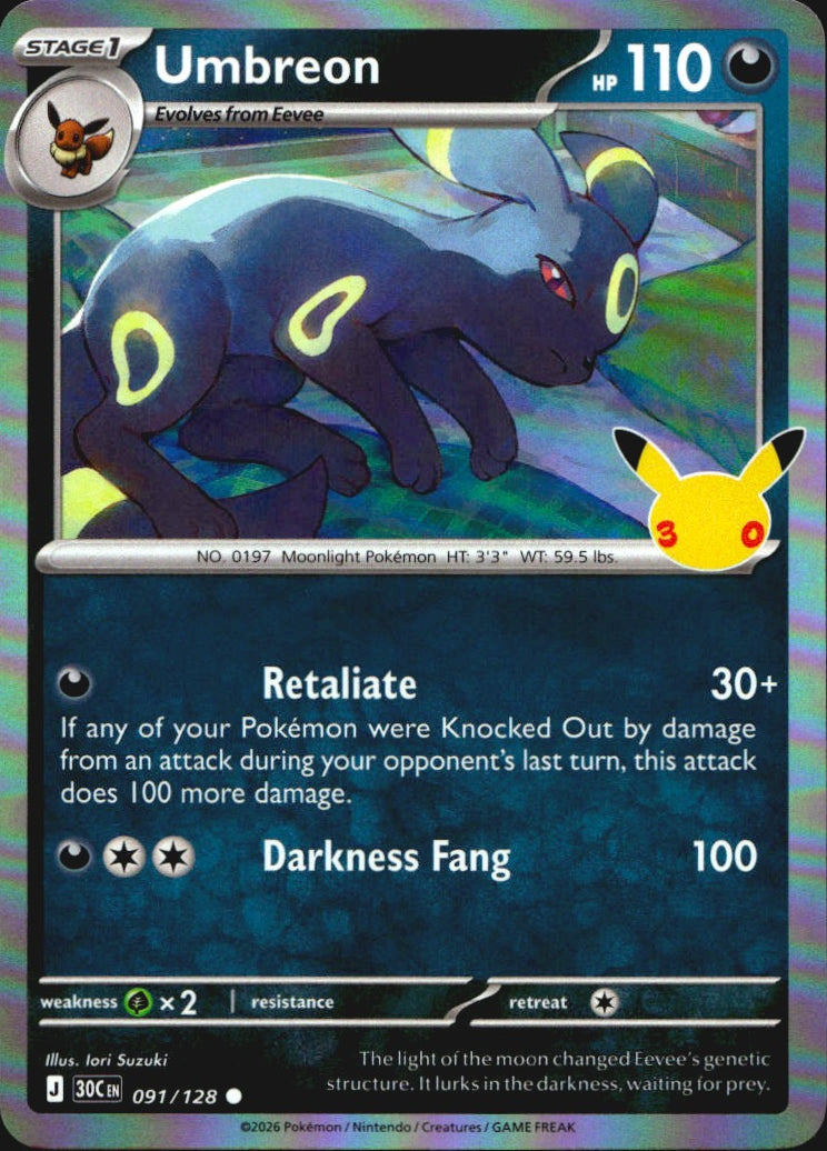 Umbreon 091/128 ME: 30th Celebration Common Pokemon Holo Near Mint
