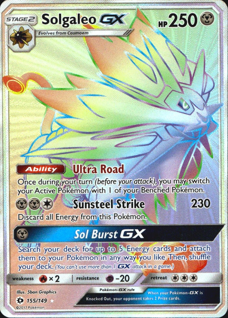 Solgaleo GX (Secret) 155/149 SM Base Set Holo Secret Rare Pokemon Near Mint
