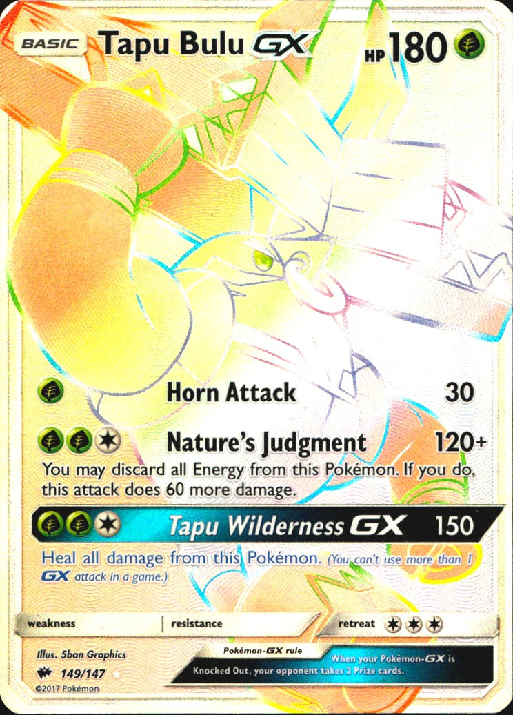 Tapu Bulu GX 149/147 Burning Shadows Rainbow Rare Pokemon Holo Near Mint