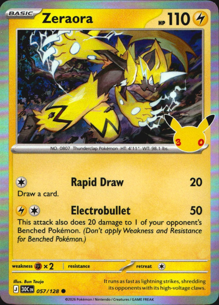 Zeraora 057/128 ME: 30th Celebration Holo Common Pokemon Near Mint