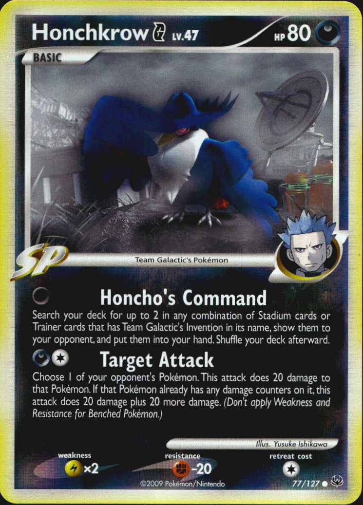 Honchkrow G 77/127 Platinum Common Pokemon Reverse Holo Near Mint