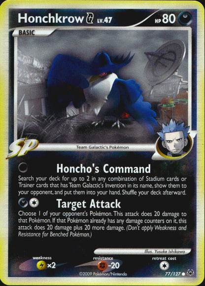 Honchkrow G 77/127 Platinum Common Pokemon Reverse Holo Near Mint