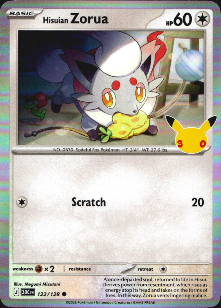 Hisuian Zorua 122/128 ME: 30th Celebration Common Pokemon Holo Near Mint