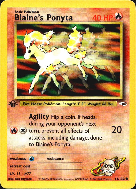 Blaine's Ponyta 63/132 Gym Heroes Common Pokemon 1st Edition Near Mint