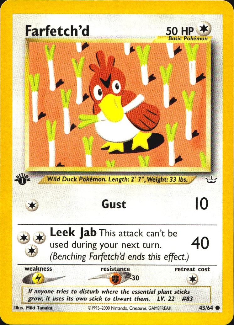 Farfetch'd 43/64 Neo Revelation Common Pokemon 1st Edition Near Mint