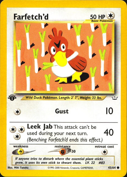 Farfetch'd 43/64 Neo Revelation Common Pokemon 1st Edition Near Mint