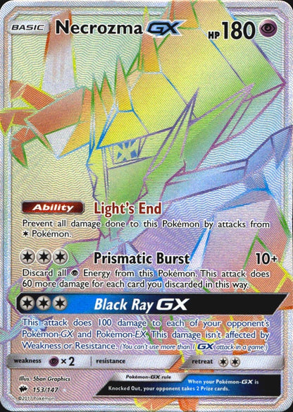 Necrozma GX 153/147 Burning Shadows Rainbow Rare Pokemon Holo Near Mint