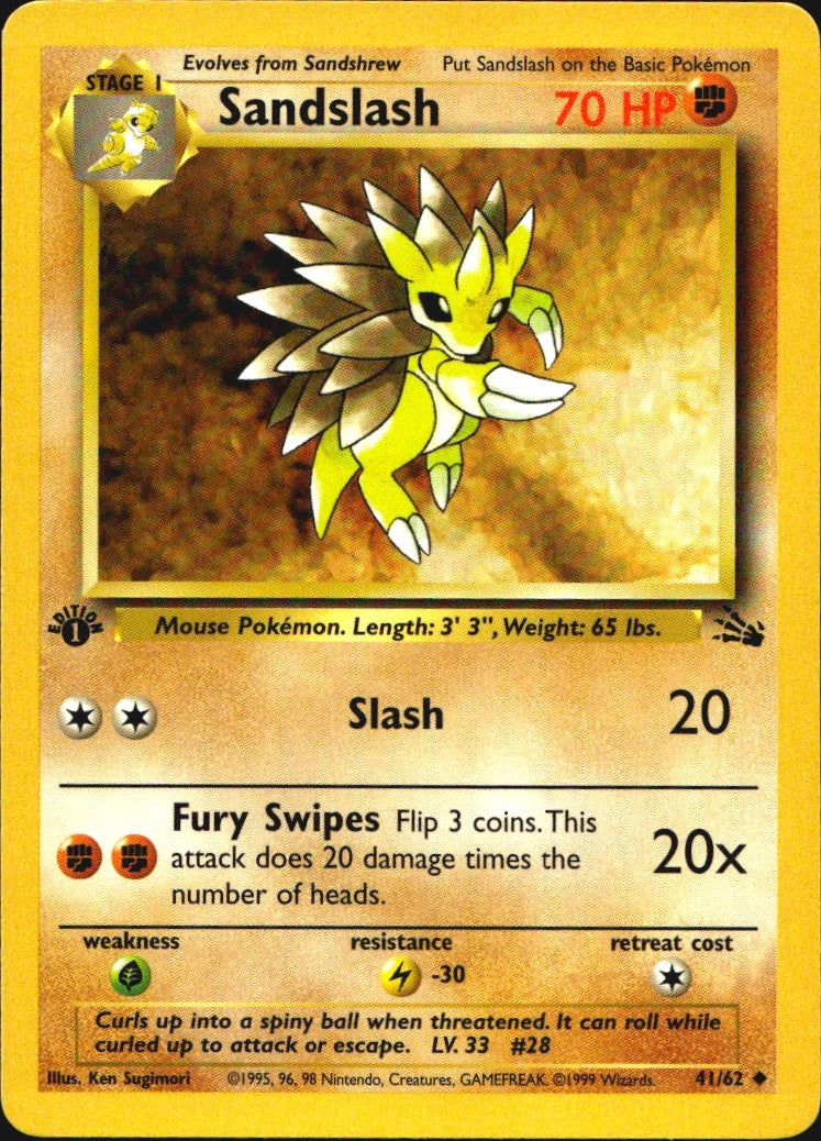 Sandslash 41/62 Fossil Uncommon Pokemon 1st Edition Near Mint