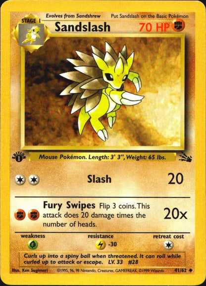 Sandslash 41/62 Fossil Uncommon Pokemon 1st Edition Near Mint