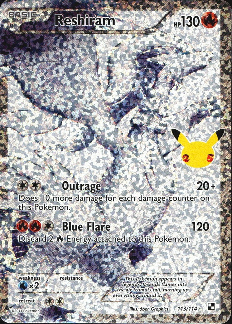 Reshiram 113/114 Celebrations: Classic Collection Pokemon Holo NM