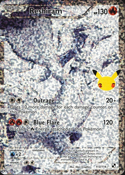 Reshiram 113/114 Celebrations: Classic Collection Pokemon Holo NM