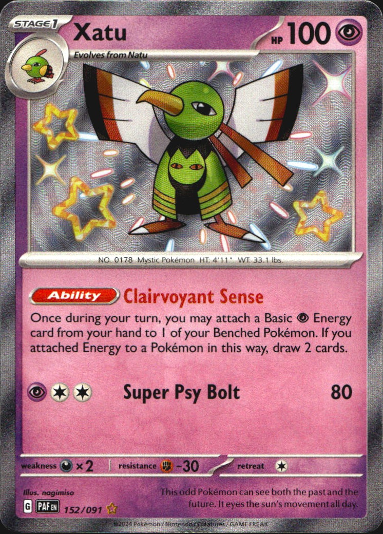Xatu 152/091 Paldean Fates Shiny Rare Pokemon Holo Near Mint