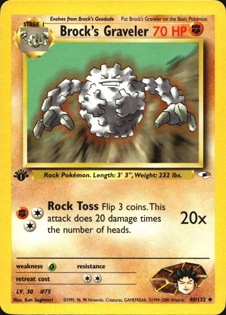 Brock's Graveler 40/132 Gym Heroes Uncommon Pokemon 1st Edition Near Mint