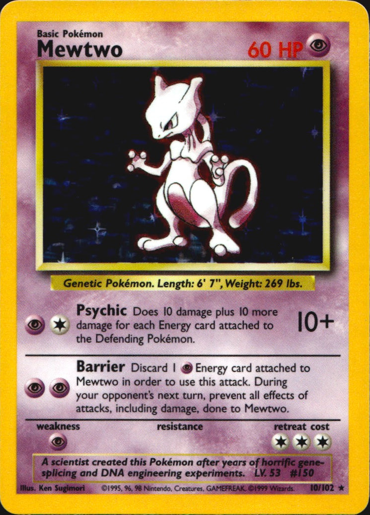 Mewtwo 10/102 Holo Holo Rare Base Set Unlimited Pokemon Lightly Played