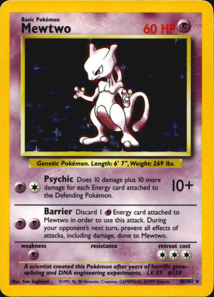 Mewtwo 10/102 Holo Holo Rare Base Set Unlimited Pokemon Lightly Played