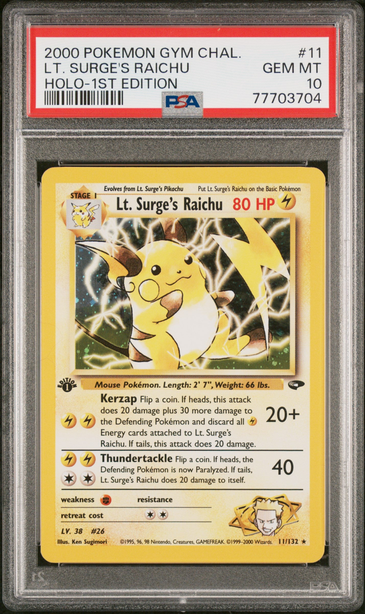 Lt. Surge's Raichu 11/132 1st Edition Gym Challenge Pokemon PSA 10
