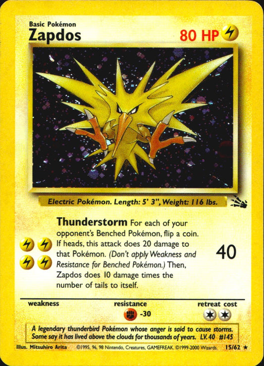Zapdos 15/62 Holo Rare Fossil Pokemon Lightly Played