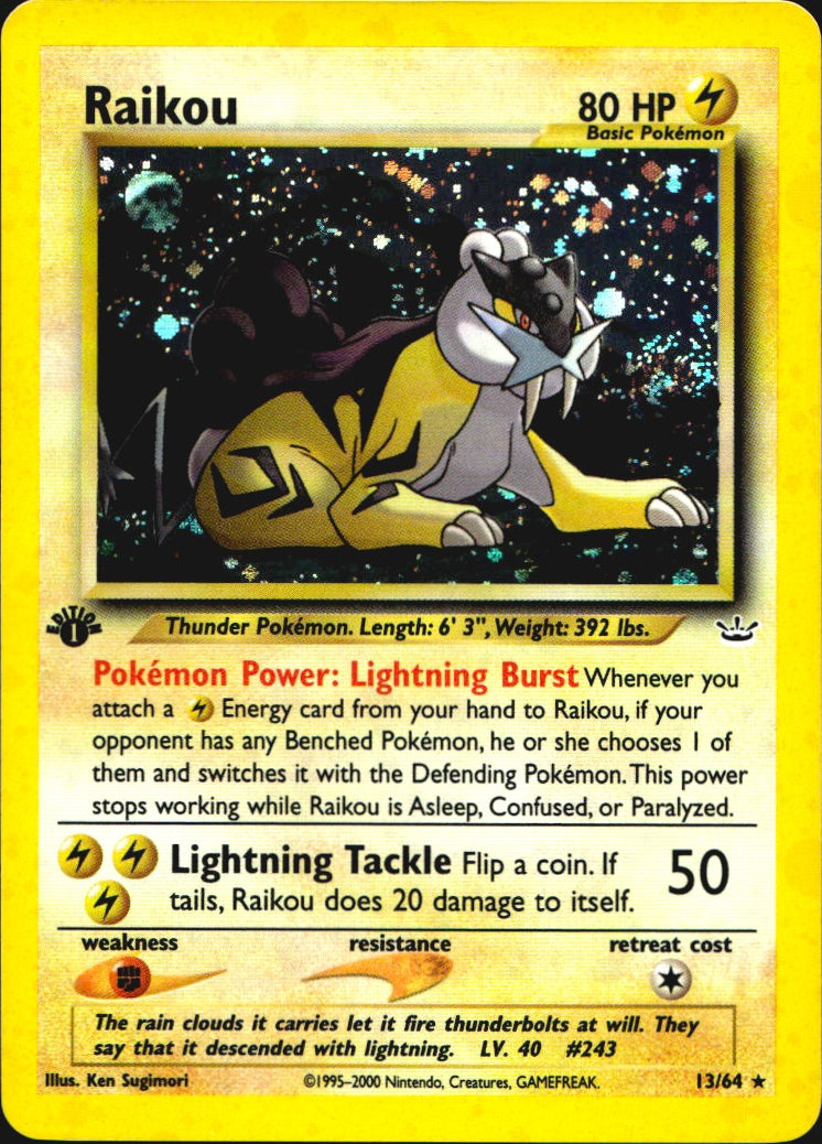 Raikou 13/64 Rare Neo Revelation Pokemon 1st Edition Holo Lightly Played