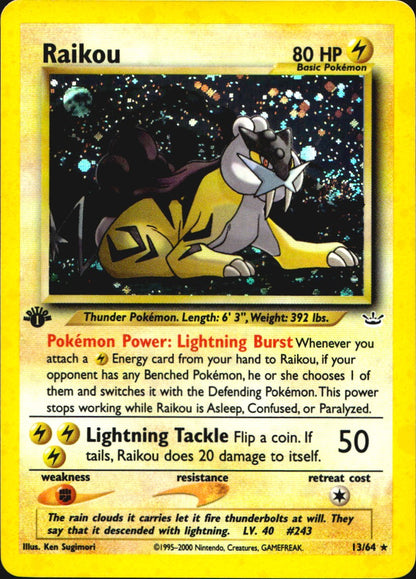 Raikou 13/64 Rare Neo Revelation Pokemon 1st Edition Holo Lightly Played