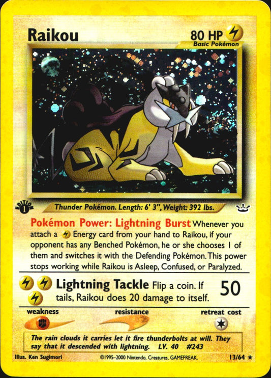 Raikou 13/64 Rare Neo Revelation Pokemon 1st Edition Holo Lightly Played
