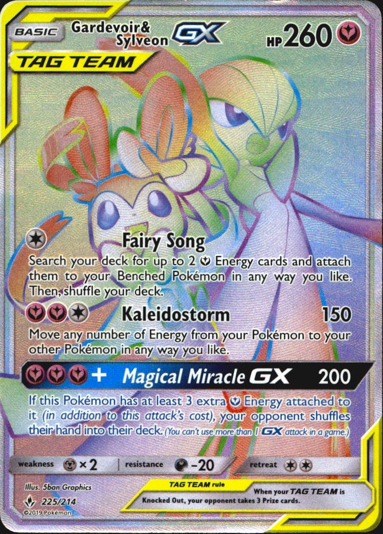 Gardevoir & Sylveon GX 225/214 Unbroken Bonds Rainbow Rare Pokemon Holo NM