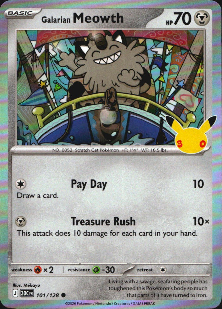 Galarian Meowth 101/128 ME: 30th Celebration Common Pokemon Holo Near Mint