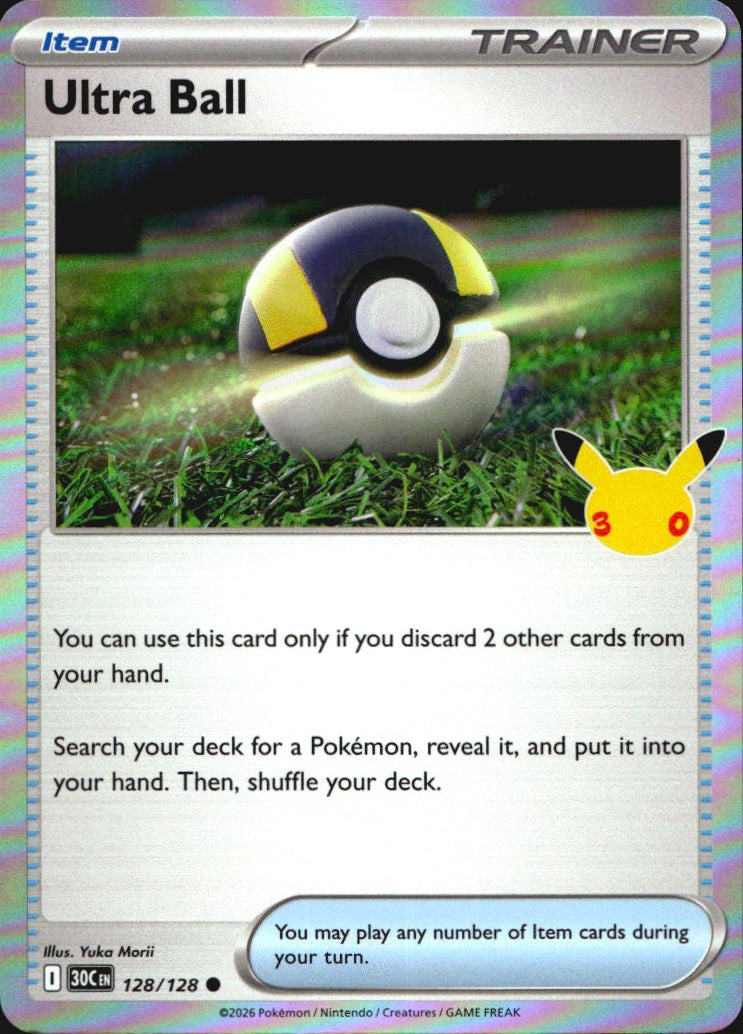Ultra Ball 128/128 ME: 30th Celebration Common Pokemon Holo Near Mint