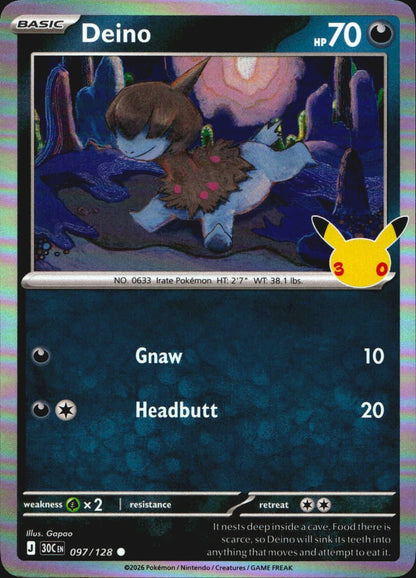 Deino 097/128 ME: 30th Celebration Pokemon Holo Near Mint