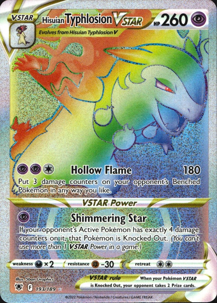 Hisuian Typhlosion VSTAR 193/189 Astral Radiance Rainbow Rare Pokemon Holo NM
