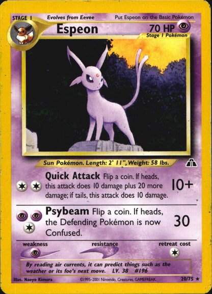 Espeon 20/75 Rare Neo Discovery Pokemon Moderately Played