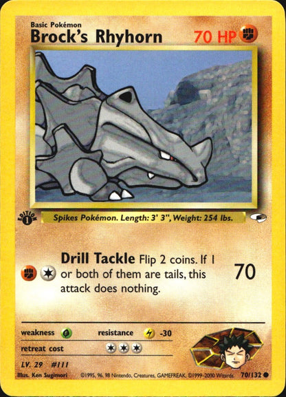 Brock's Rhyhorn 70/132 Gym Heroes Common Pokemon 1st Edition Near Mint