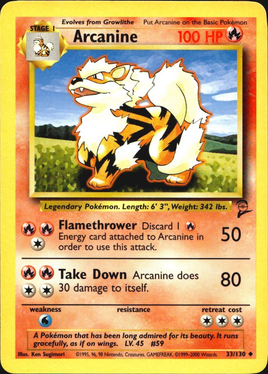 Arcanine 33/130 Base Set 2 Uncommon Pokemon Near Mint