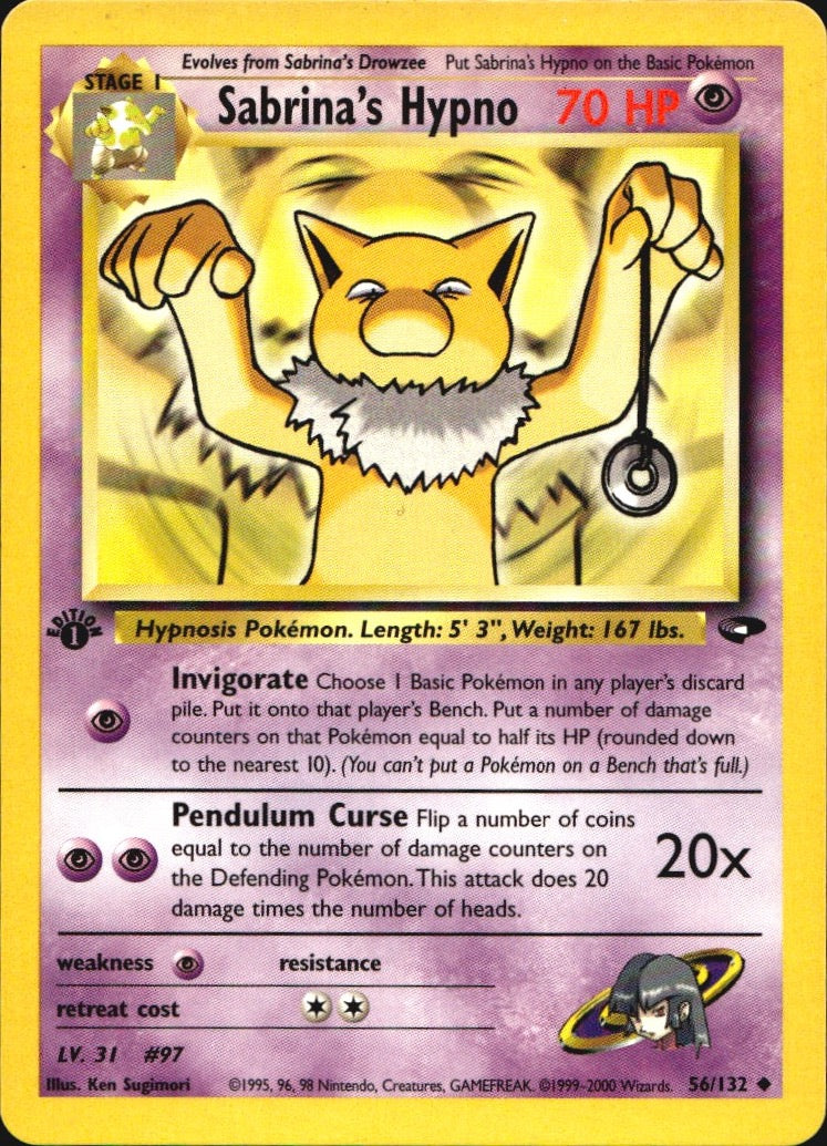 Sabrina's Hypno 56/132 Gym Challenge Uncommon Pokemon 1st Edition Near Mint