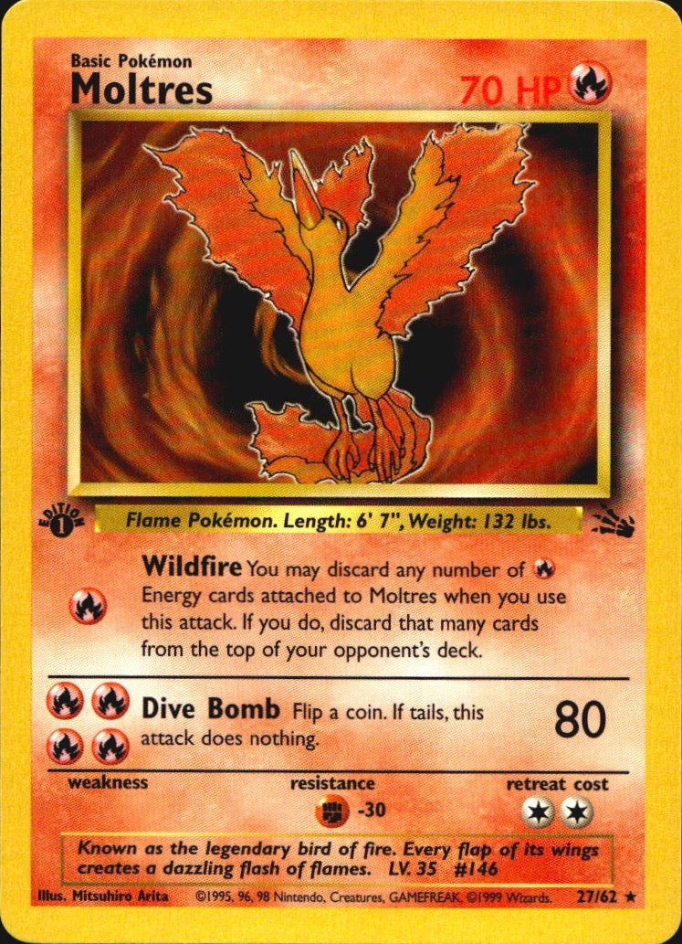 Moltres 27/62 Fossil Rare Pokemon 1st Edition Near Mint
