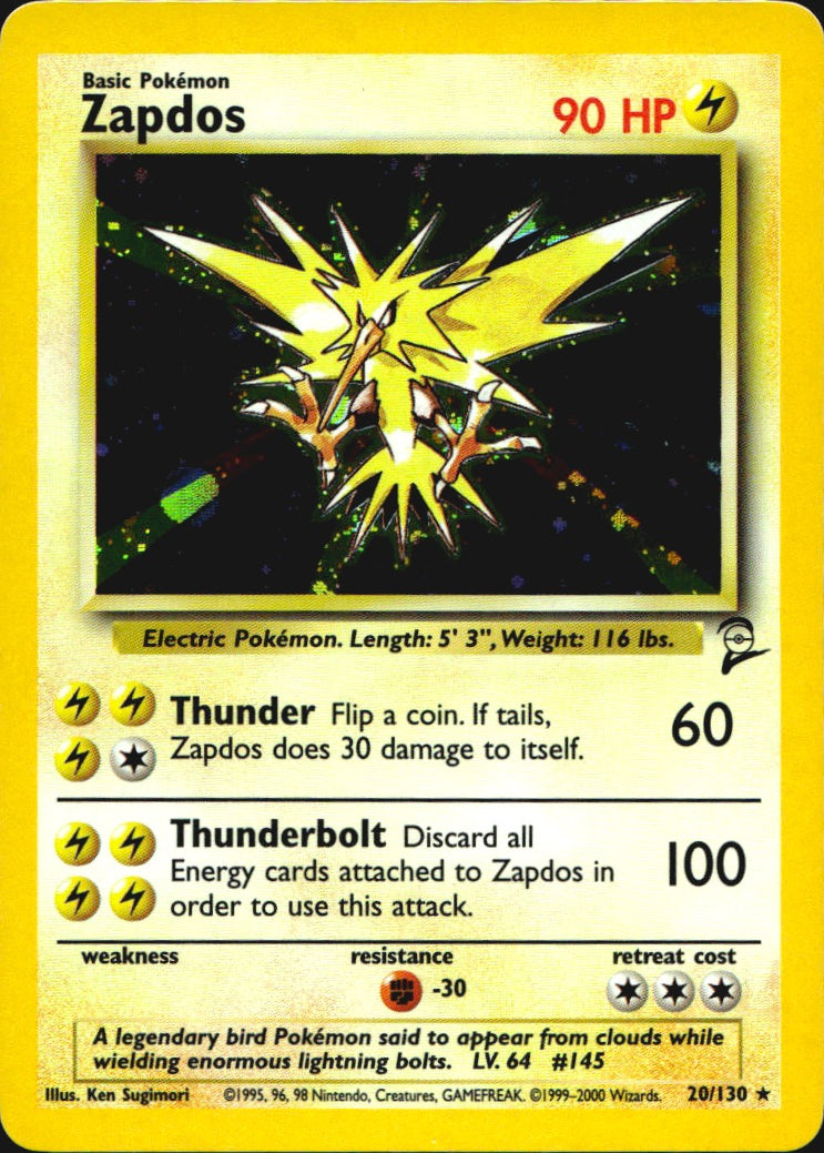 Zapdos 20/130 Holo Rare Base Set 2 Pokemon Near Mint