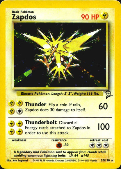 Zapdos 20/130 Holo Rare Base Set 2 Pokemon Near Mint