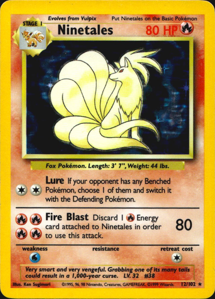 Ninetales 12/102 Holo Holo Rare Base Set Unlimited Pokemon Lightly Played